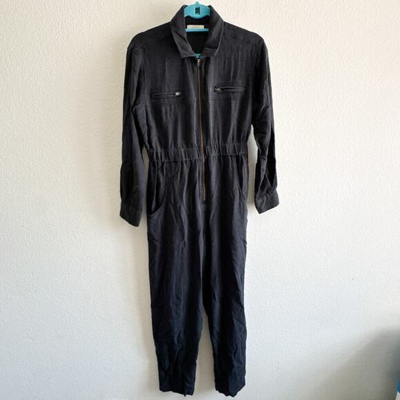 DÔEN Serre Zip Front Utility Silk Jumpsuit Black size XS - Picture 3 of 14